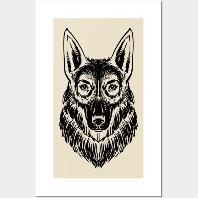 German Shepherd B/W line Wall Art by Amberchrome